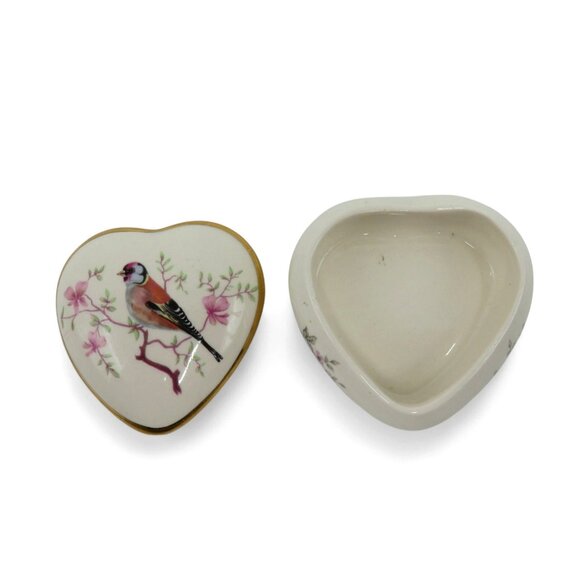 Vintage Palissy ROYAL WORCESTER Heart Trinket Bird And Floral England - Picture 3 of 13